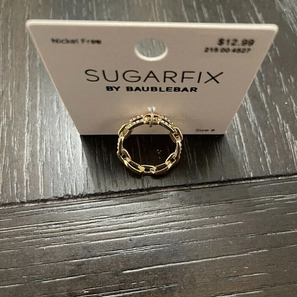 SUGARFIX by BaubleBar Crystal Link Chain Ring‎ - Size 8 NEW Chain Casual Career